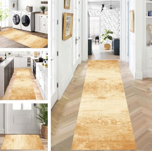 ZUZEKU Läufer Flur Küche Waschbar rutschfest 100X250cm Lang Hellbraun Küchenteppich Flurteppich Teppich Fur Korridor Wohnzimmer Schlafzimmer Meterware Anpassbar von ZUZEKU