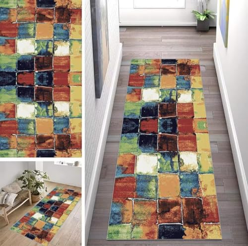 ZUZEKU Läufer Flur Küche Waschbar rutschfest 100X400cm Abstrakte Modern geometrische Lang Küchenteppich Flurteppich Teppich Fur Korridor Wohnzimmer Schlafzimmer Meterware Anpassbar von ZUZEKU