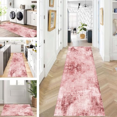 ZUZEKU Läufer Flur Küche Waschbar rutschfest 100X500cm Lang Rot Küchenteppich Flurteppich Teppich Fur Korridor Wohnzimmer Schlafzimmer Meterware Anpassbar von ZUZEKU