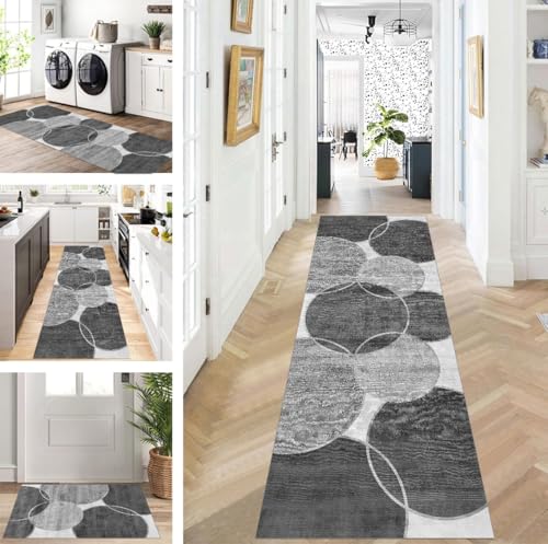 ZUZEKU Läufer Flur Küche Waschbar rutschfest 100X500cm Lang Schwarz Grau Küchenteppich Flurteppich Teppich Fur Korridor Wohnzimmer Schlafzimmer Meterware Anpassbar von ZUZEKU