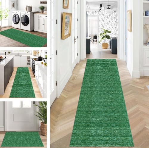 ZUZEKU Läufer Flur Küche Waschbar rutschfest 110X150cm Lang Grün Küchenteppich Flurteppich Teppich Fur Korridor Wohnzimmer Schlafzimmer Meterware Anpassbar von ZUZEKU