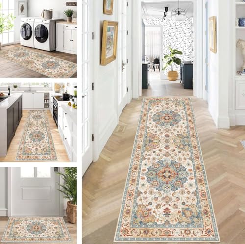 ZUZEKU Läufer Flur Küche Waschbar rutschfest 110X400cm Lang Boho Küchenteppich Flurteppich Teppich Fur Korridor Wohnzimmer Schlafzimmer Meterware Anpassbar von ZUZEKU