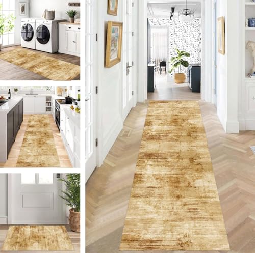 ZUZEKU Läufer Flur Küche Waschbar rutschfest 110X450cm Lang Braun Küchenteppich Flurteppich Teppich Fur Korridor Wohnzimmer Schlafzimmer Meterware Anpassbar von ZUZEKU