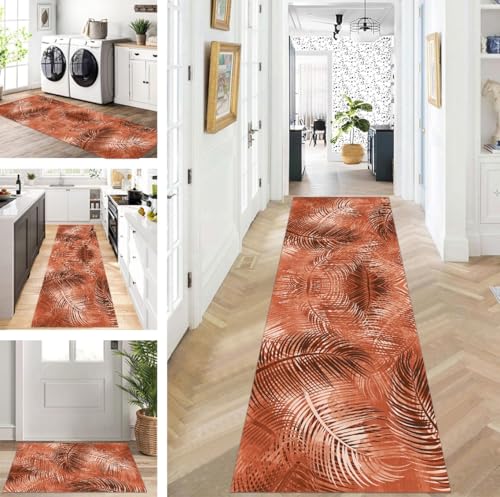 ZUZEKU Läufer Flur Küche Waschbar rutschfest 110X450cm Lang Orange Rot Küchenteppich Flurteppich Teppich Fur Korridor Wohnzimmer Schlafzimmer Meterware Anpassbar von ZUZEKU