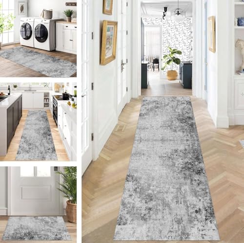 ZUZEKU Läufer Flur Küche Waschbar rutschfest 110X500cm Lang Schwarz Grau Küchenteppich Flurteppich Teppich Fur Korridor Wohnzimmer Schlafzimmer Meterware Anpassbar von ZUZEKU