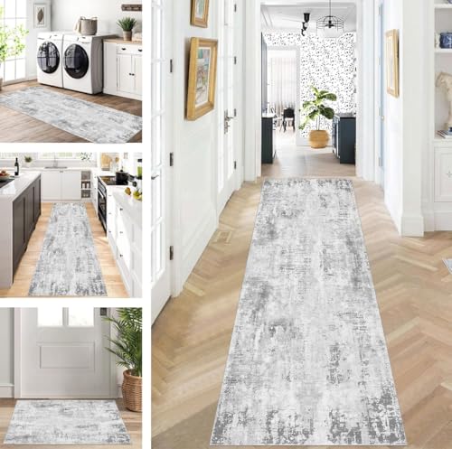 ZUZEKU Läufer Flur Küche Waschbar rutschfest 120X100cm Lang Grau Küchenteppich Flurteppich Teppich Fur Korridor Wohnzimmer Schlafzimmer Meterware Anpassbar von ZUZEKU