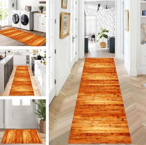 ZUZEKU Läufer Flur Küche Waschbar rutschfest 120X120cm Lang Orange Küchenteppich Flurteppich Teppich Fur Korridor Wohnzimmer Schlafzimmer Meterware Anpassbar von ZUZEKU