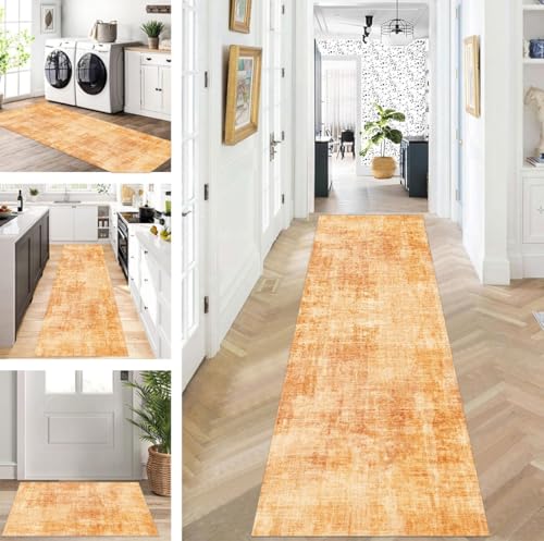ZUZEKU Läufer Flur Küche Waschbar rutschfest 120X120cm Lang Orange Küchenteppich Flurteppich Teppich Fur Korridor Wohnzimmer Schlafzimmer Meterware Anpassbar von ZUZEKU