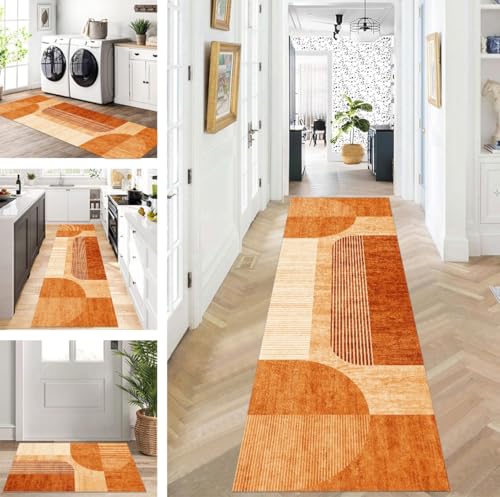 ZUZEKU Läufer Flur Küche Waschbar rutschfest 120X120cm Lang Orange Läufer Küchenteppich Flurteppich Teppich Fur Korridor Wohnzimmer Schlafzimmer Meterware Anpassbar von ZUZEKU