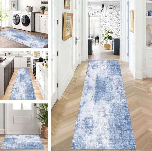 ZUZEKU Läufer Flur Küche Waschbar rutschfest 120X150cm Lang Blau Küchenteppich Flurteppich Teppich Fur Korridor Wohnzimmer Schlafzimmer Meterware Anpassbar von ZUZEKU
