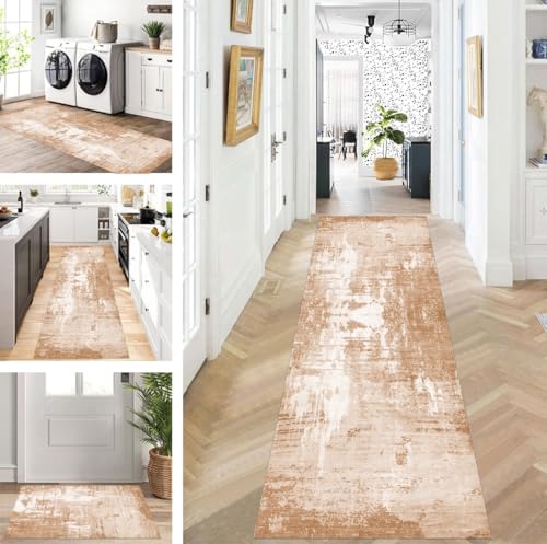 ZUZEKU Läufer Flur Küche Waschbar rutschfest 120X240cm Lang Braun Küchenteppich Flurteppich Teppich Fur Korridor Wohnzimmer Schlafzimmer Meterware Anpassbar von ZUZEKU