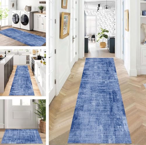ZUZEKU Läufer Flur Küche Waschbar rutschfest 120X300cm Lang Blau Küchenteppich Flurteppich Teppich Fur Korridor Wohnzimmer Schlafzimmer Meterware Anpassbar von ZUZEKU