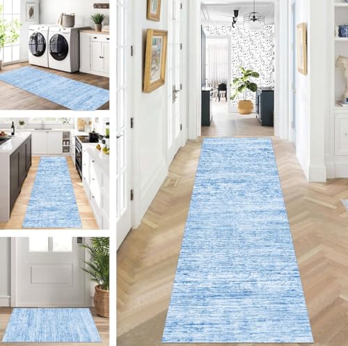 ZUZEKU Läufer Flur Küche Waschbar rutschfest 120X350cm Lang Blau Küchenteppich Flurteppich Teppich Fur Korridor Wohnzimmer Schlafzimmer Meterware Anpassbar von ZUZEKU