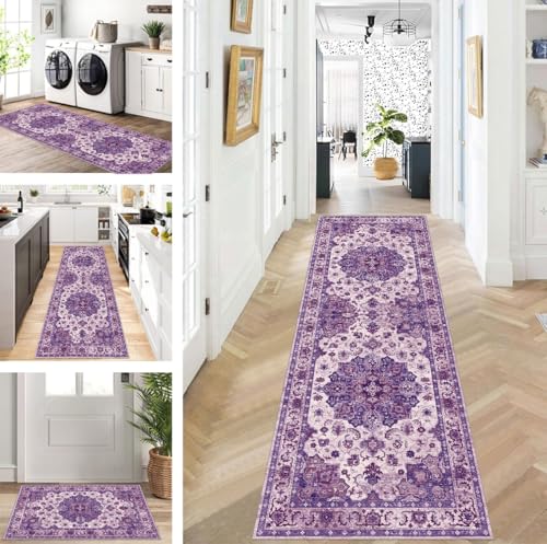 ZUZEKU Läufer Flur Küche Waschbar rutschfest 120X350cm Lang Lila Küchenteppich Flurteppich Teppich Fur Korridor Wohnzimmer Schlafzimmer Meterware Anpassbar von ZUZEKU