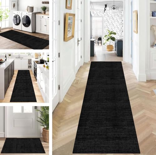 ZUZEKU Läufer Flur Küche Waschbar rutschfest 120X350cm Lang Schwarz Dunkelgrau Küchenteppich Flurteppich Teppich Fur Korridor Wohnzimmer Schlafzimmer Meterware Anpassbar von ZUZEKU