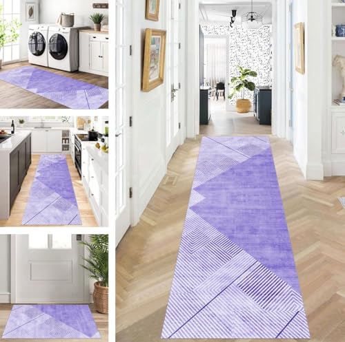 ZUZEKU Läufer Flur Küche Waschbar rutschfest 120X400cm Lang Lila Küchenteppich Flurteppich Teppich Fur Korridor Wohnzimmer Schlafzimmer Meterware Anpassbar von ZUZEKU