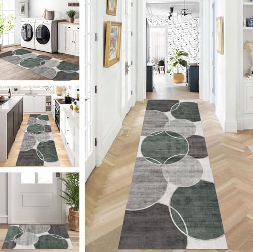 ZUZEKU Läufer Flur Küche Waschbar rutschfest 120X400cm Lang Schwarz Grau Grün Küchenteppich Flurteppich Teppich Fur Korridor Wohnzimmer Schlafzimmer Meterware Anpassbar von ZUZEKU
