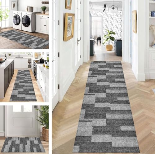ZUZEKU Läufer Flur Küche Waschbar rutschfest 120X450cm Lang Dunkelgrau Küchenteppich Flurteppich Teppich Fur Korridor Wohnzimmer Schlafzimmer Meterware Anpassbar von ZUZEKU