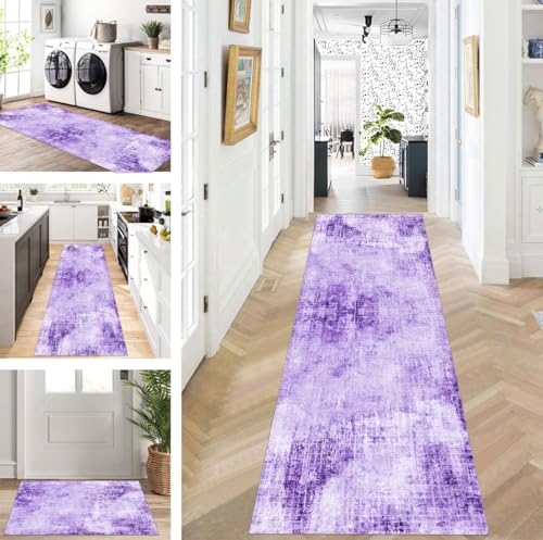 ZUZEKU Läufer Flur Küche Waschbar rutschfest 120X450cm Lang Lila Küchenteppich Flurteppich Teppich Fur Korridor Wohnzimmer Schlafzimmer Meterware Anpassbar von ZUZEKU