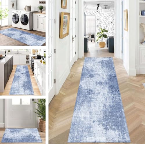 ZUZEKU Läufer Flur Küche Waschbar rutschfest 120X550cm Lang Grau Blau Küchenteppich Flurteppich Teppich Fur Korridor Wohnzimmer Schlafzimmer Meterware Anpassbar von ZUZEKU