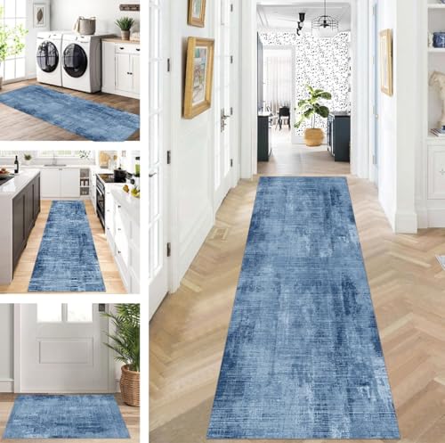 ZUZEKU Läufer Flur Küche Waschbar rutschfest 120X600cm Lang Blau Küchenteppich Flurteppich Teppich Fur Korridor Wohnzimmer Schlafzimmer Meterware Anpassbar von ZUZEKU