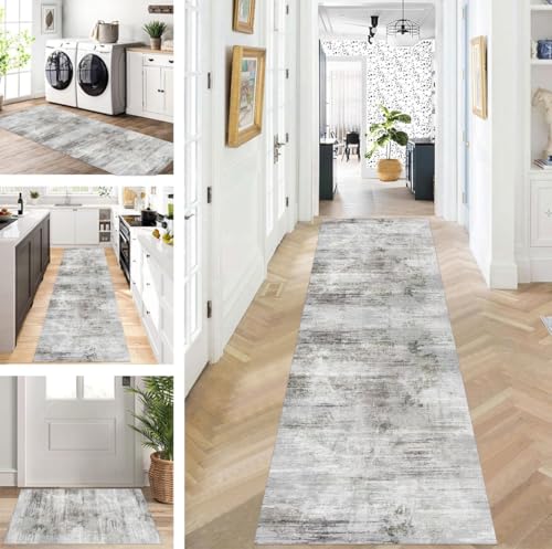 ZUZEKU Läufer Flur Küche Waschbar rutschfest 120X600cm Lang Grau Küchenteppich Flurteppich Teppich Fur Korridor Wohnzimmer Schlafzimmer Meterware Anpassbar von ZUZEKU