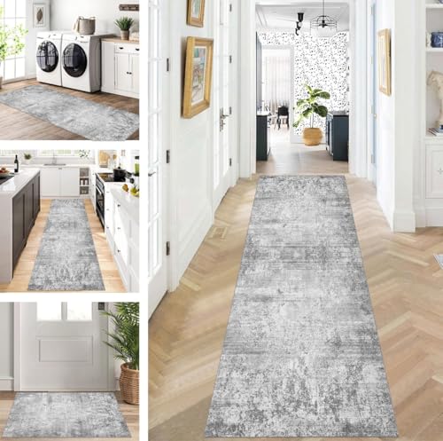 ZUZEKU Läufer Flur Küche Waschbar rutschfest 120X600cm Lang Grau Küchenteppich Flurteppich Teppich Fur Korridor Wohnzimmer Schlafzimmer Meterware Anpassbar von ZUZEKU