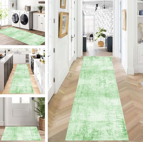 ZUZEKU Läufer Flur Küche Waschbar rutschfest 120X600cm Lang Grün Küchenteppich Flurteppich Teppich Fur Korridor Wohnzimmer Schlafzimmer Meterware Anpassbar von ZUZEKU