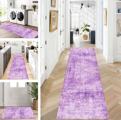 ZUZEKU Läufer Flur Küche Waschbar rutschfest 120X600cm Lang Lila Küchenteppich Flurteppich Teppich Fur Korridor Wohnzimmer Schlafzimmer Meterware Anpassbar von ZUZEKU