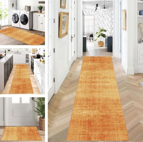 ZUZEKU Läufer Flur Küche Waschbar rutschfest 120X600cm Lang Orange Küchenteppich Flurteppich Teppich Fur Korridor Wohnzimmer Schlafzimmer Meterware Anpassbar von ZUZEKU