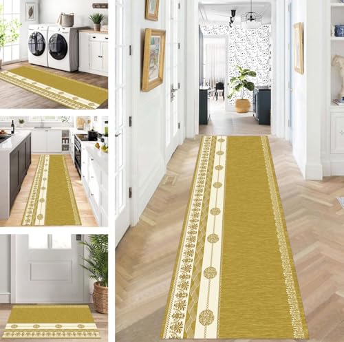 ZUZEKU Läufer Flur Küche Waschbar rutschfest 40X100cm Lang Gelb Läufer Küchenteppich Flurteppich Teppich Fur Korridor Wohnzimmer Schlafzimmer Meterware Anpassbar von ZUZEKU