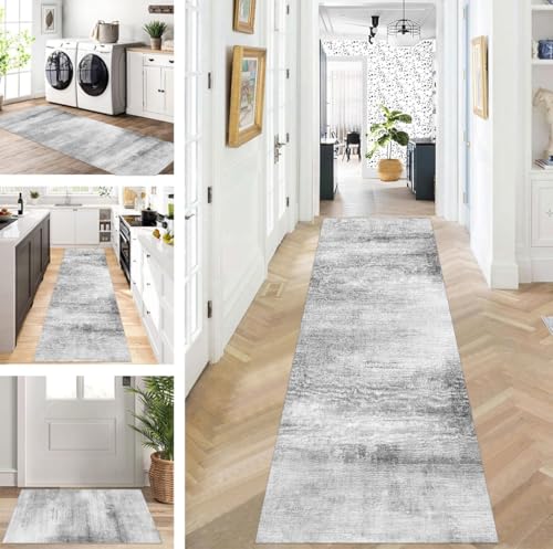 ZUZEKU Läufer Flur Küche Waschbar rutschfest 40X100cm Lang Grau Küchenteppich Flurteppich Teppich Fur Korridor Wohnzimmer Schlafzimmer Meterware Anpassbar von ZUZEKU