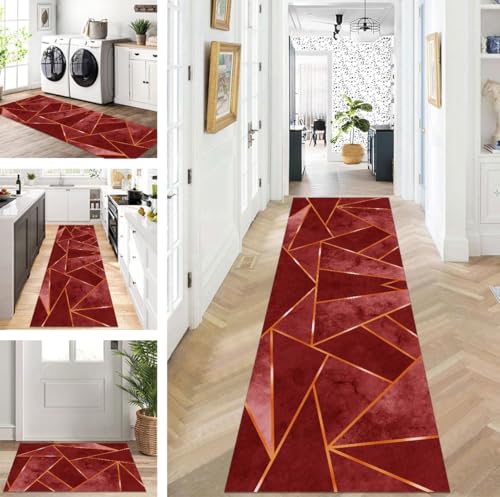 ZUZEKU Läufer Flur Küche Waschbar rutschfest 40X100cm Lang Rot Küchenteppich Flurteppich Teppich Fur Korridor Wohnzimmer Schlafzimmer Meterware Anpassbar von ZUZEKU