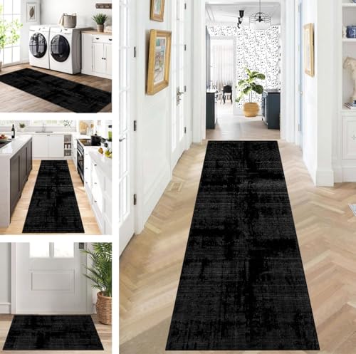 ZUZEKU Läufer Flur Küche Waschbar rutschfest 40X100cm Lang Schwarz Küchenteppich Flurteppich Teppich Fur Korridor Wohnzimmer Schlafzimmer Meterware Anpassbar von ZUZEKU