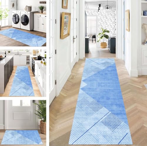 ZUZEKU Läufer Flur Küche Waschbar rutschfest 40X120cm Lang Blau Küchenteppich Flurteppich Teppich Fur Korridor Wohnzimmer Schlafzimmer Meterware Anpassbar von ZUZEKU