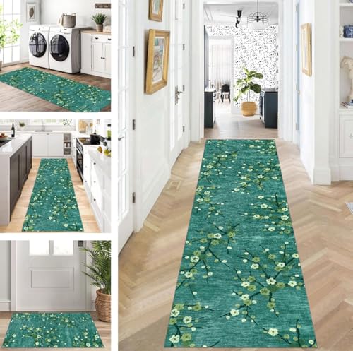 ZUZEKU Läufer Flur Küche Waschbar rutschfest 40X180cm Lang Hellgrün Küchenteppich Flurteppich Teppich Fur Korridor Wohnzimmer Schlafzimmer Meterware Anpassbar von ZUZEKU