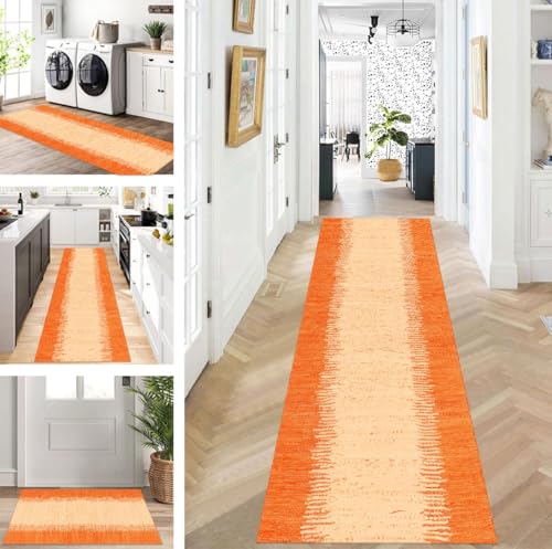 ZUZEKU Läufer Flur Küche Waschbar rutschfest 40X180cm Lang Orange Küchenteppich Flurteppich Teppich Fur Korridor Wohnzimmer Schlafzimmer Meterware Anpassbar von ZUZEKU