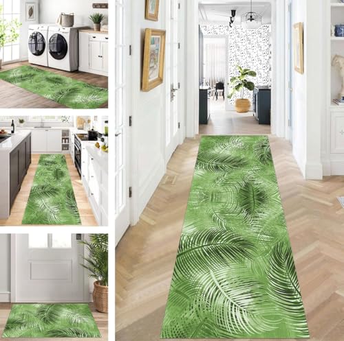 ZUZEKU Läufer Flur Küche Waschbar rutschfest 40X280cm Lang Grün Küchenteppich Flurteppich Teppich Fur Korridor Wohnzimmer Schlafzimmer Meterware Anpassbar von ZUZEKU