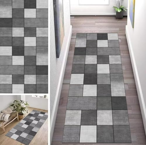 ZUZEKU Läufer Flur Küche Waschbar rutschfest 40X60cm Schwarz grau Lang Küchenteppich Flurteppich Teppich Fur Korridor Wohnzimmer Schlafzimmer Meterware Anpassbar von ZUZEKU