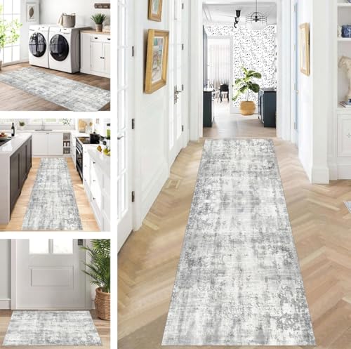 ZUZEKU Läufer Flur Küche Waschbar rutschfest 40X80cm Lang Grau Küchenteppich Flurteppich Teppich Fur Korridor Wohnzimmer Schlafzimmer Meterware Anpassbar von ZUZEKU