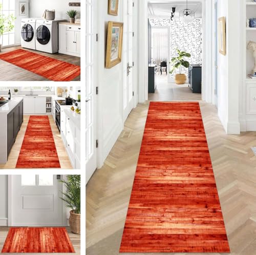 ZUZEKU Läufer Flur Küche Waschbar rutschfest 40X80cm Lang Rot Läufer Küchenteppich Flurteppich Teppich Fur Korridor Wohnzimmer Schlafzimmer Meterware Anpassbar von ZUZEKU