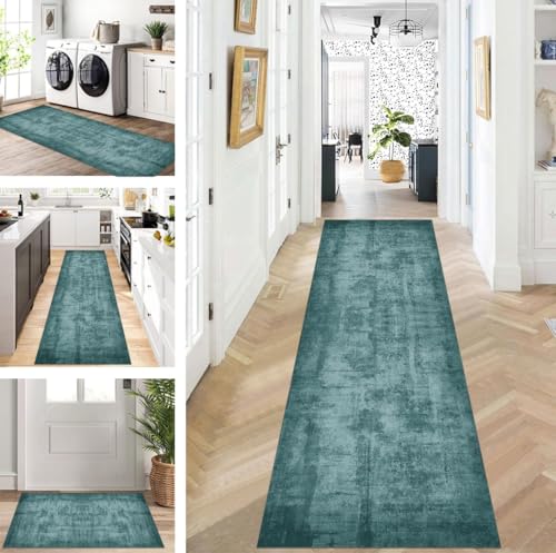 ZUZEKU Läufer Flur Küche Waschbar rutschfest 40X90cm Lang Cyan Küchenteppich Flurteppich Teppich Fur Korridor Wohnzimmer Schlafzimmer Meterware Anpassbar von ZUZEKU