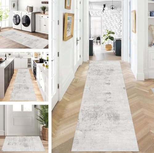 ZUZEKU Läufer Flur Küche Waschbar rutschfest 40X90cm Lang Grau Küchenteppich Flurteppich Teppich Fur Korridor Wohnzimmer Schlafzimmer Meterware Anpassbar von ZUZEKU