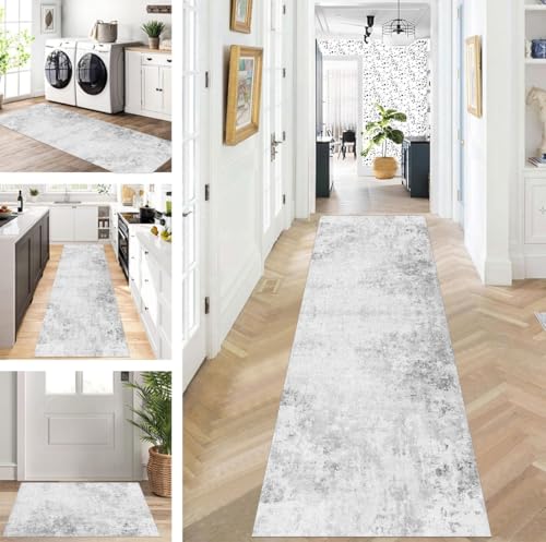 ZUZEKU Läufer Flur Küche Waschbar rutschfest 40X90cm Lang Grau Küchenteppich Flurteppich Teppich Fur Korridor Wohnzimmer Schlafzimmer Meterware Anpassbar von ZUZEKU
