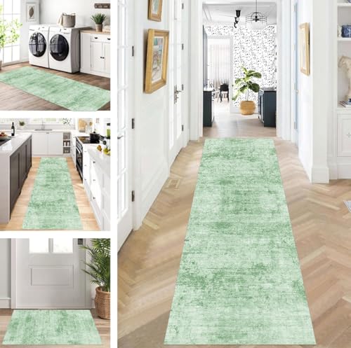 ZUZEKU Läufer Flur Küche Waschbar rutschfest 40X90cm Lang Grün Küchenteppich Flurteppich Teppich Fur Korridor Wohnzimmer Schlafzimmer Meterware Anpassbar von ZUZEKU
