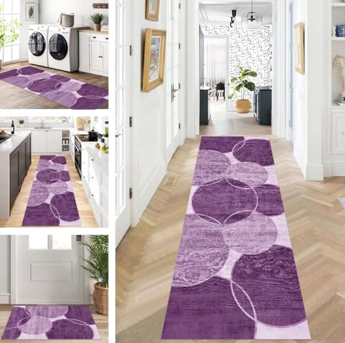 ZUZEKU Läufer Flur Küche Waschbar rutschfest 40X90cm Lang Lila Küchenteppich Flurteppich Teppich Fur Korridor Wohnzimmer Schlafzimmer Meterware Anpassbar von ZUZEKU