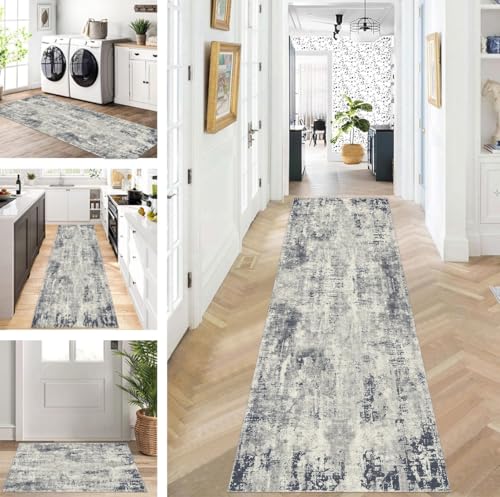 ZUZEKU Läufer Flur Küche Waschbar rutschfest 50X100cm Lang Grau Küchenteppich Flurteppich Teppich Fur Korridor Wohnzimmer Schlafzimmer Meterware Anpassbar von ZUZEKU