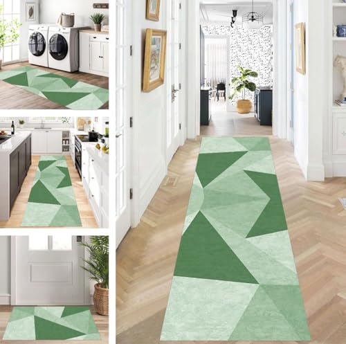 ZUZEKU Läufer Flur Küche Waschbar rutschfest 50X100cm Lang Grün Küchenteppich Flurteppich Teppich Fur Korridor Wohnzimmer Schlafzimmer Meterware Anpassbar von ZUZEKU