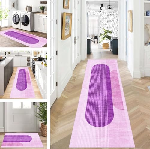 ZUZEKU Läufer Flur Küche Waschbar rutschfest 50X100cm Lang Lila Küchenteppich Flurteppich Teppich Fur Korridor Wohnzimmer Schlafzimmer Meterware Anpassbar von ZUZEKU