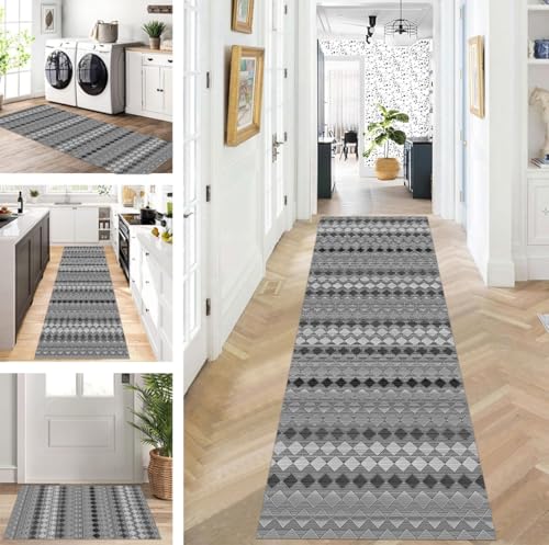 ZUZEKU Läufer Flur Küche Waschbar rutschfest 50X100cm Lang Schwarz Grau Küchenteppich Flurteppich Teppich Fur Korridor Wohnzimmer Schlafzimmer Meterware Anpassbar von ZUZEKU